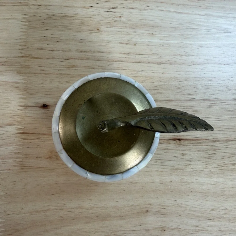 Vintage 90's‎ Brass & Mother of Pearl Apple Shaped Trinket Box India